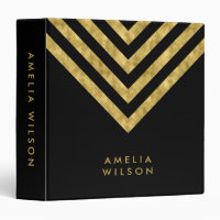 Elegant Black and Faux Gold Chevron Name Binder
