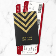 Elegant Black and Faux Gold Chevron Name