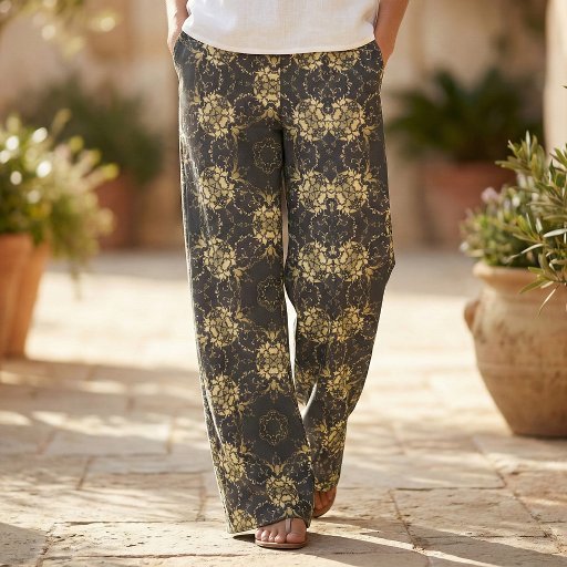 Elegant Black and Faux Gold Damask Floral Baroque Fabric