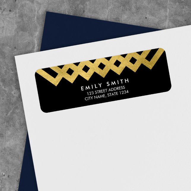 Elegant Black and Faux Gold Geometric Address Label (Creator Uploaded)