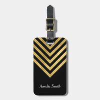 Elegant Black and Faux Gold Geometric Luggage Tag