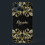 Elegant Black And Faux Gold & Glitter iPhone 13 Case<br><div class="desc">Elegant faux gold and diamonds glitter floral swirl over black floral damasks. If you need any help customizing any of my designs,  contact ArtOnWear designer. Free text formatting with live help available by request.</div>