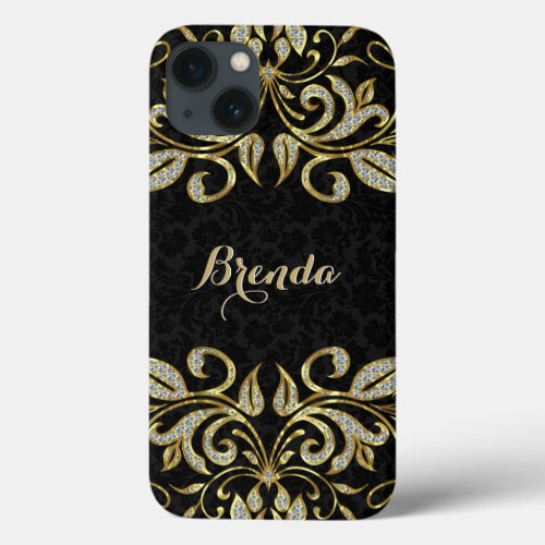 Elegant Black And Faux Gold  Glitter iPhone 13 Case