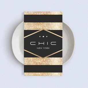 Elegant Black and Faux Gold Sequins Striped Business Card