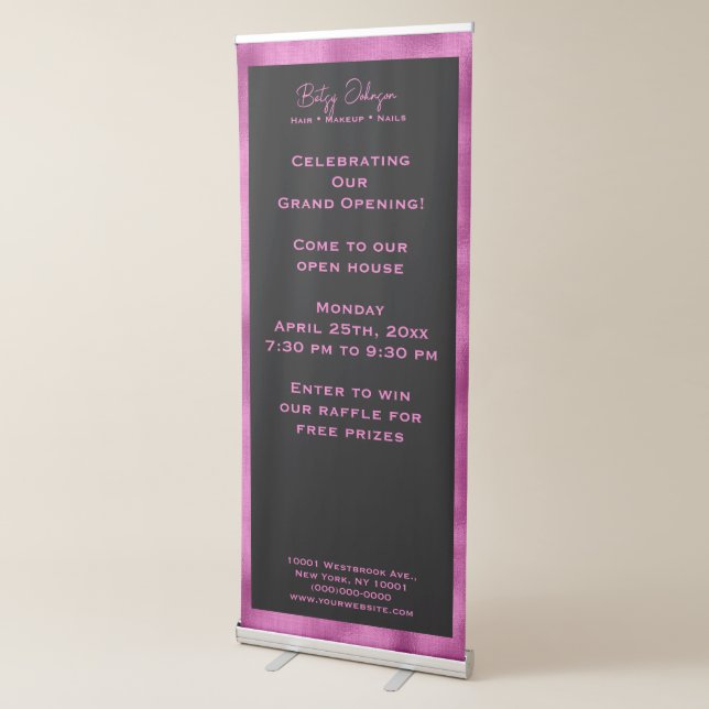 Elegant Black and Faux Hot Pink Foil  Retractable Banner (3/4)