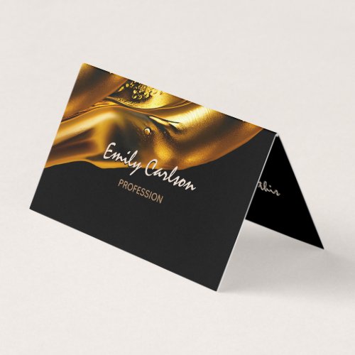 Elegant black and faux liquid gold business card