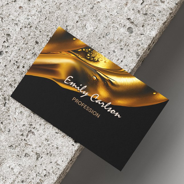 Elegant black and faux liquid gold business card magnet (Creator Uploaded)