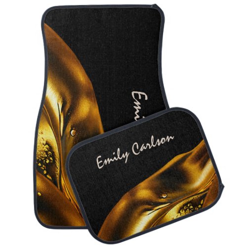 Elegant black and faux liquid gold car floor mat