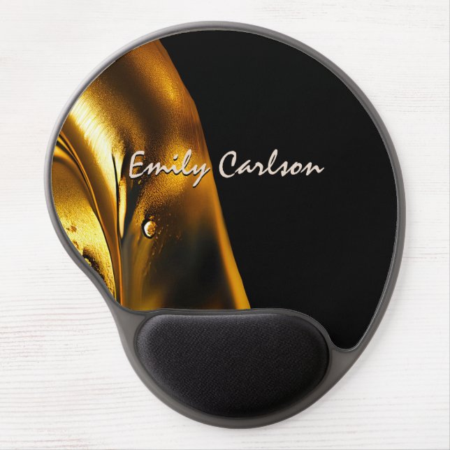 Elegant black and faux liquid gold gel mouse pad (Front)