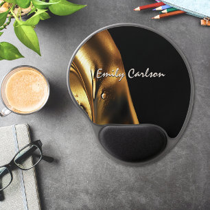 Elegant black and faux liquid gold gel mouse pad