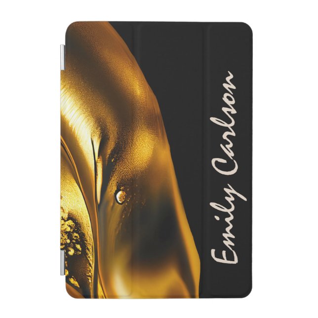 Elegant black and faux liquid gold iPad mini cover (Front)