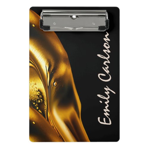 Elegant black and faux liquid gold mini clipboard