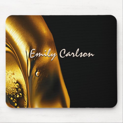 Elegant black and faux liquid gold mouse pad