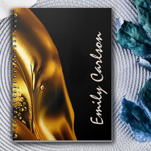 Elegant black and faux liquid gold notebook