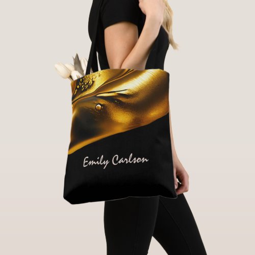 Elegant black and faux liquid gold tote bag