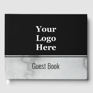 Elegant Black and Faux Marble Your Logo Here Guest Book