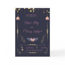 Elegant Black and Geometric Floral Wedding Invitat