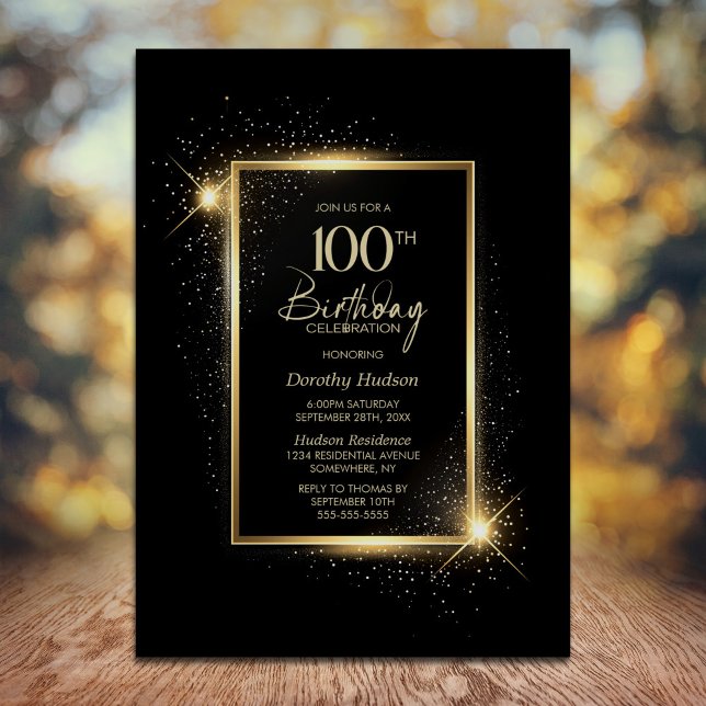 Elegant Black and Gold 100th Birthday Party Invitation (Creator Uploaded)