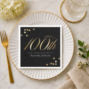 Elegant Black and Gold 100th Birthday Party Napkins