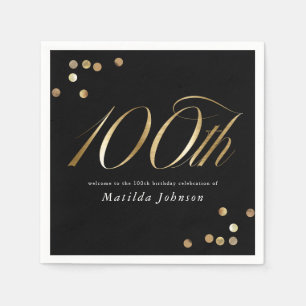 Elegant Black and Gold 100th Birthday Party Napkins
