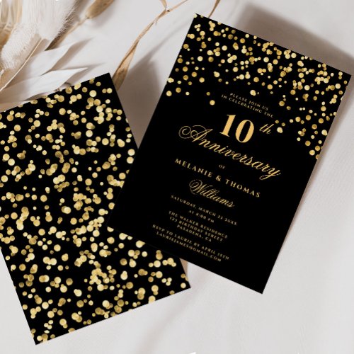 Elegant Black And Gold 10th Wedding Anniversary Invitation