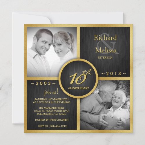 Elegant Black and Gold 10th Wedding Anniversary Custom Invitations