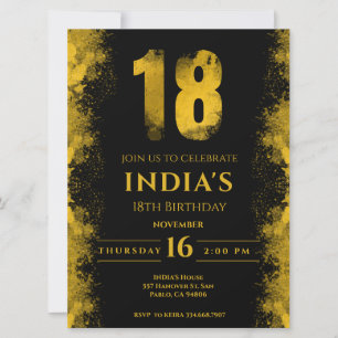 Elegant Black And Gold 18th Birthday Party Invitation