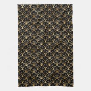 Elegant Black and Gold 1920s Art Deco Vintage Kitchen Towel