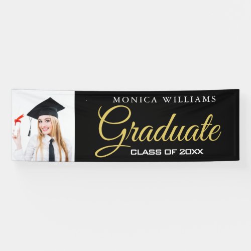 Elegant black and gold 2021 graduate Photo Banner
