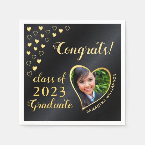 Elegant Black and Gold 2023 Photo Graduation Napkins