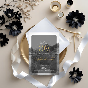 Elegant Black and Gold 30th Birthday Invitation
