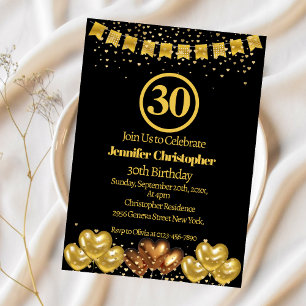 Elegant Black and gold 30th Birthday Party Invitation