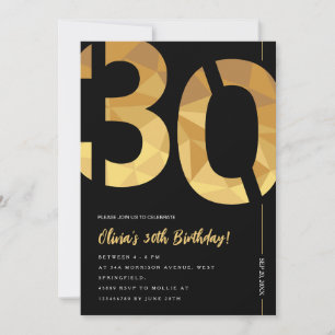 Elegant black and gold 30th Birthday Party Invitation