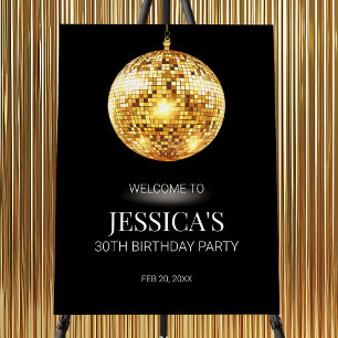 Elegant Black and Gold 30th Birthday Party Welcome Foam Board