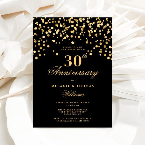 Elegant Black And Gold 30th Wedding Anniversary Invitation