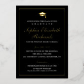 Elegant Black and Gold 3 Photo Graduation  Foil Invitation (Front)