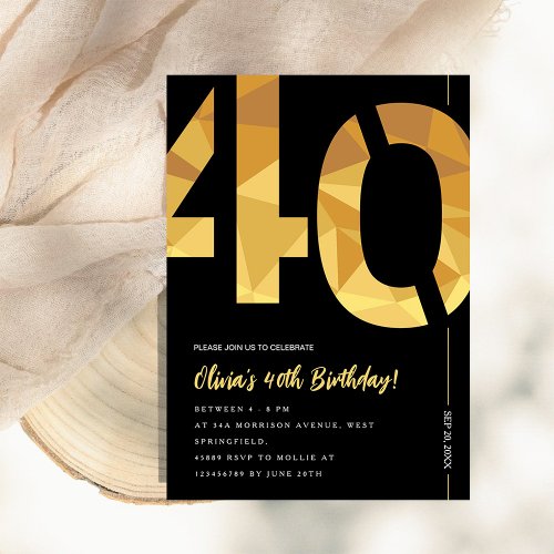 Elegant black and gold 40th Birthday Party