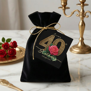 Elegant Black And Gold 40th Birthday Red Rose Favor Tags