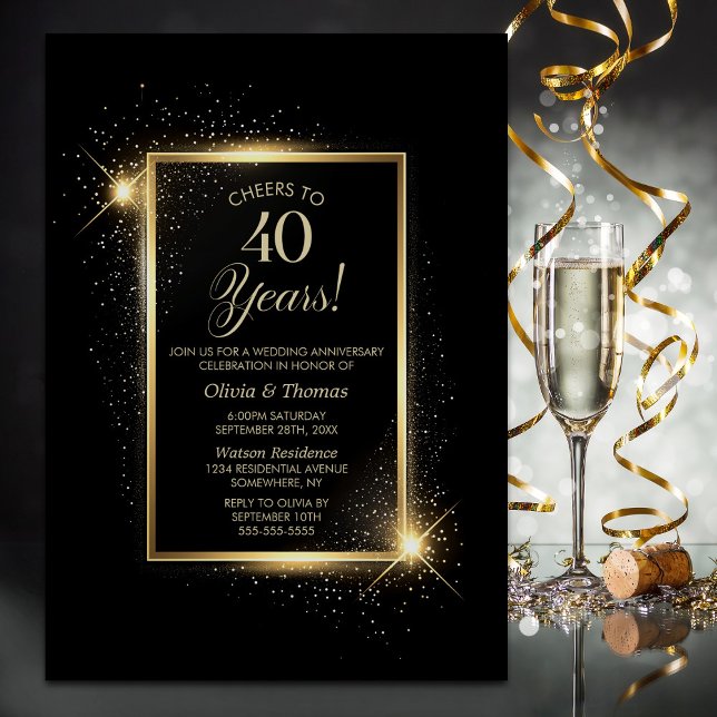 Elegant Black and Gold 40th Wedding Anniversary Invitation (Creator Uploaded)