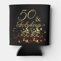 Elegant Black and Gold 50 and Fabulous Can Cooler