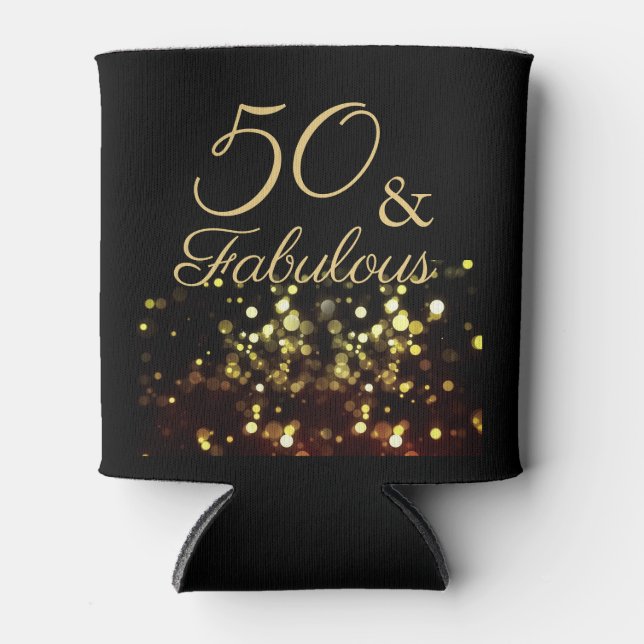 Elegant Black and Gold 50 and Fabulous  Can Cooler (Front)