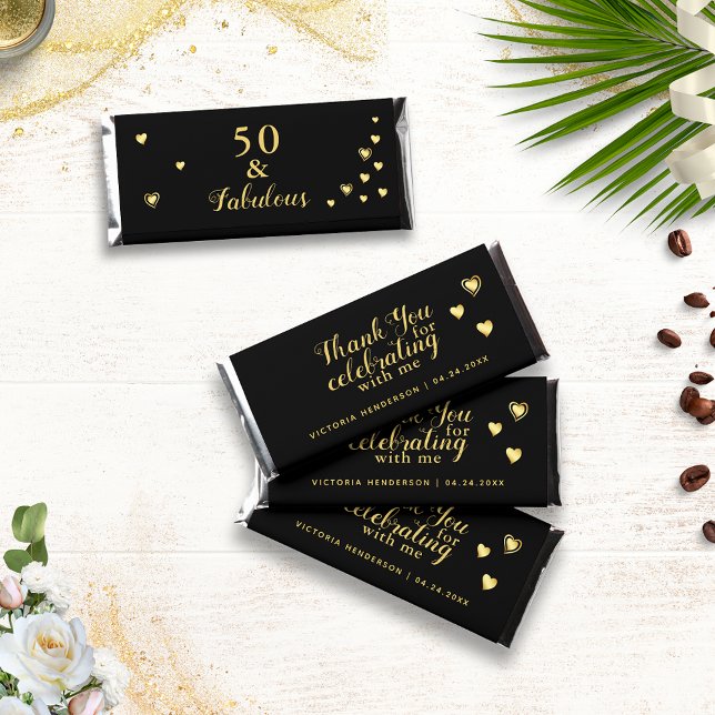 Elegant Black and Gold 50 and Fabulous Thank You Hershey Bar Favors (Creator Uploaded)