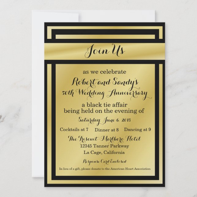 Elegant Black and Gold 50th Anniversary Invites (Front)