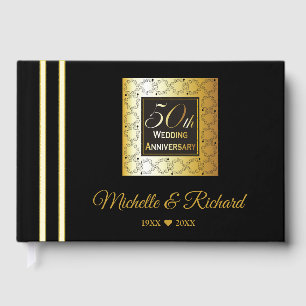 Elegant Black And Gold 50th Anniversary Photo Foil Guest Book