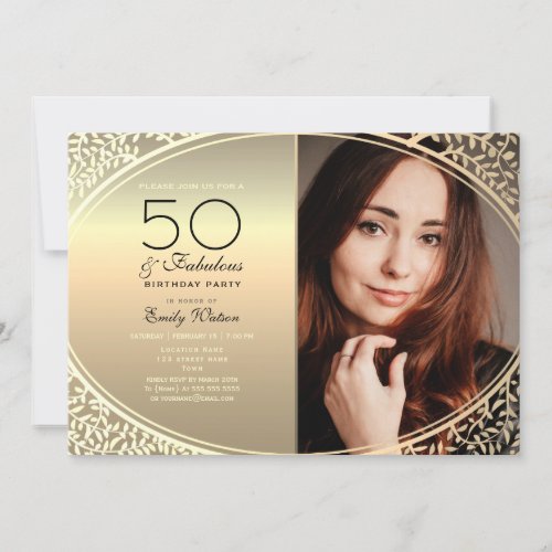 Elegant Black and Gold 50th Birthday Invitation