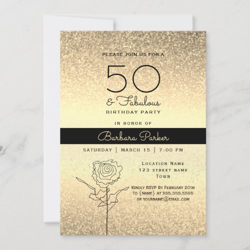 Elegant Black and Gold 50th Birthday Invitation