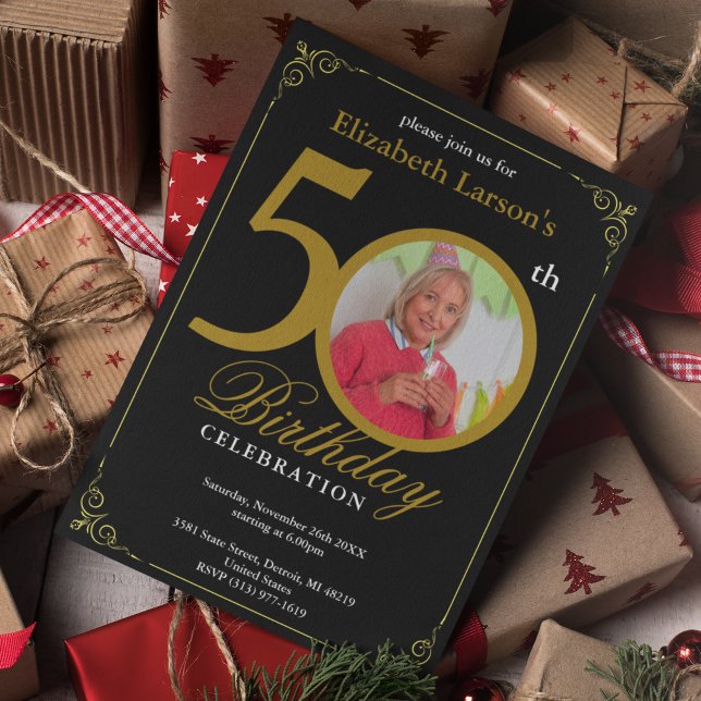 Elegant Black and Gold 50th Birthday Invitation (Creator Uploaded)