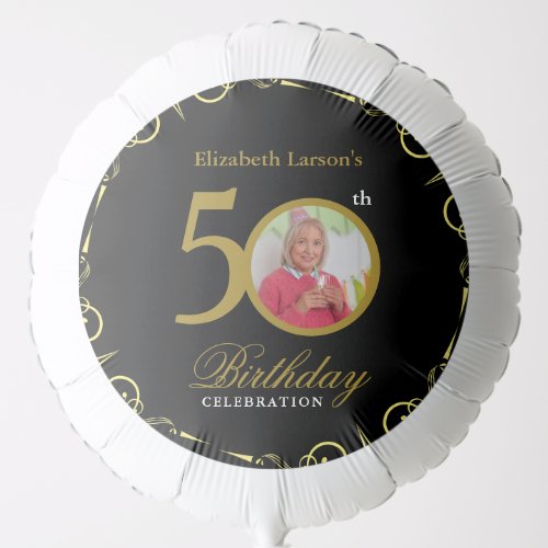 Elegant Black and Gold 50th Birthday Invitation Balloon