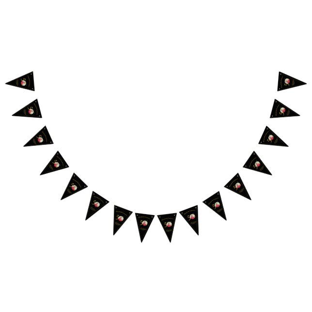 Elegant Black and Gold 50th Birthday Invitation Bunting Flags (All)
