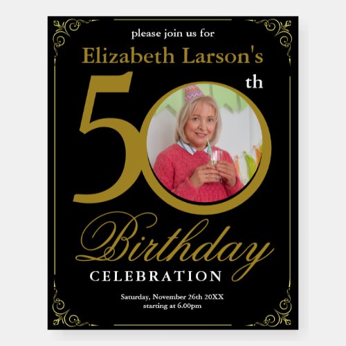 Elegant Black and Gold 50th Birthday Invitation Foam Board